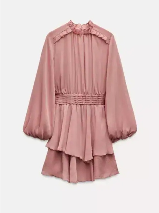 Zara Dresses & Skirts - Zara Dusty Pink Ruffled Long-Sleeve Mini Dress